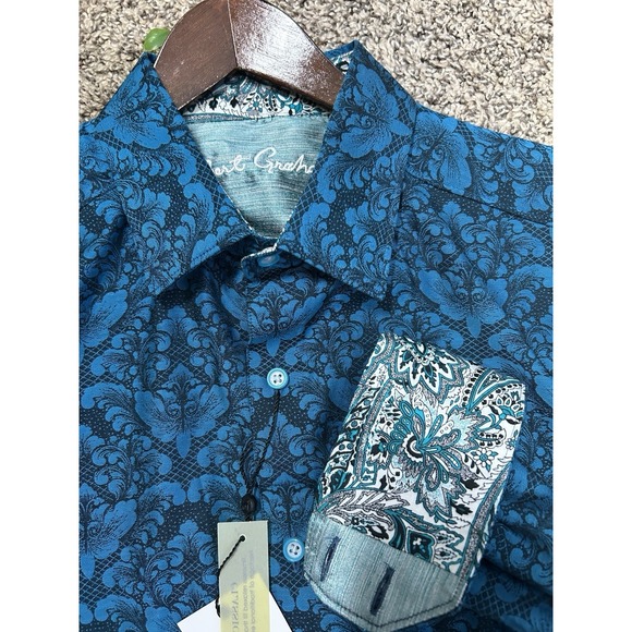 Robert Graham Shirt Adult Small Blue Bayview Paisley Button Up Long Sleeve Men - Picture 1 of 6